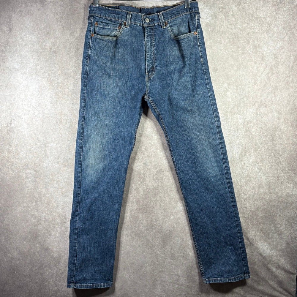 Levi's Jeans Mens 36x32 Blue 505 Regular Fit Straight Leg Stretch Denim $45